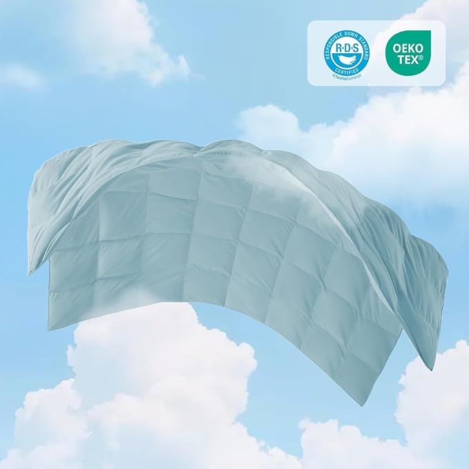 Joysoul Goose Feathers Fiber Comforter - Lightweight Ultra Soft Fabric Cover Breathable White Down Feather Fill, Blue Twin Size Duvet Insert (68" X 88")