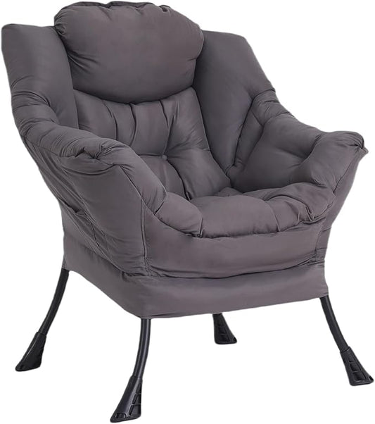 Furlide Lazy Chair for Living Room, Modern Accent Chairs with Armrests, Dark Grey Armchairs with Side Pocket, Cozy Lazy Sofa for Reading, Balcony, Bedroom, Dorm, Small Spaces