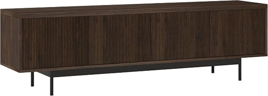 Henn&Hart Fluted TV Stand for TVs up to 75" with 2 Open-Concept Ribbed Storage Cabinets for Living Room, Family Room, or Office, Rich Brown by HennHart