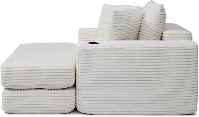 Eafurn 52.4" Oversized Chaise Lounge Indoor with Foldable Ottoman Convertible Boneless Sleeper Sofa Bed, Deep Seat Lounge Chair with Cup Holder & Side Pocket, No Assembly for Living Room | Breathable material, Cupholders