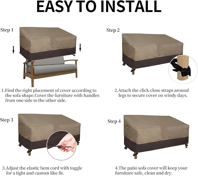 Easy-Going Camel/Dark Brown Waterproof Heavy Duty 3-Seater Patio Sofa Cover, 62Wx40Dx32H inch - Image 7