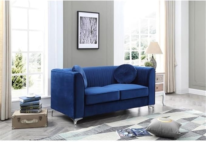 Glory Furniture Delray Velvet Loveseat in Navy Blue