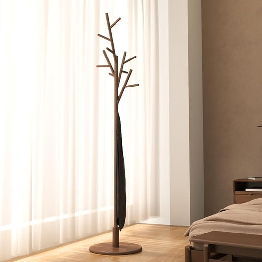 Muwuele Coat Rack,Solid Wood Coat Rack Freestanding with 12 Hooks,Coat tree freestanding 3 Adjustable Heights for coat, Hats, Handbags，Coat Stand for Entryway,Bedroom (Walnut) by Muwuele