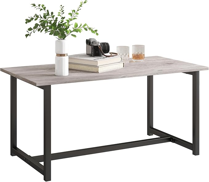 Coffee Table for Living Room, Modern Rectangular Center Coffee Tables for Small Space, Industrial Furniture, Sofa End Tables/Tea Table/Center Table, Couch Table with Metal Black Frame Grey Top