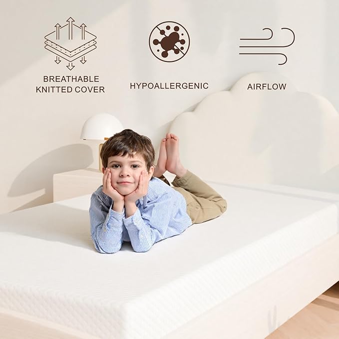 Twin Mattress 5 inch, Medium Firm for Support & Pressure Relief - Cooling Gel Memory Foam - Fiberglass-Free & Certified Safe for Kids - Compatible for Bunk Beds, Daybeds, Trundle (Mattress in a Box)