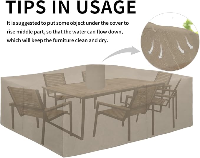 Easy-Going 600D Heavy Duty Patio Furniture Cover, Outdoor Rectangular Table and Chair Set Cover, Waterproof Outdoor Sectional Set Cover (130" L x 84" W x 28" H, Camel) - Image 7