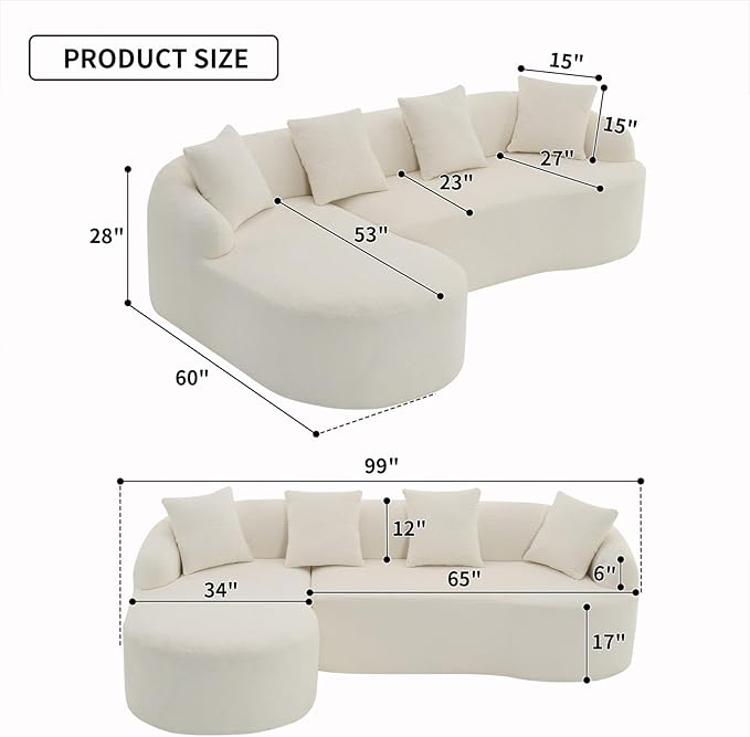 KEIKI L-Shaped Chenille Modular Sectional Couches with Chaise Lounge & 4 Pillows, 3 Seater Oversized Upholstered Luxury Plush Cloud Sofa for Living Room Apartment, Full Sponge Compression