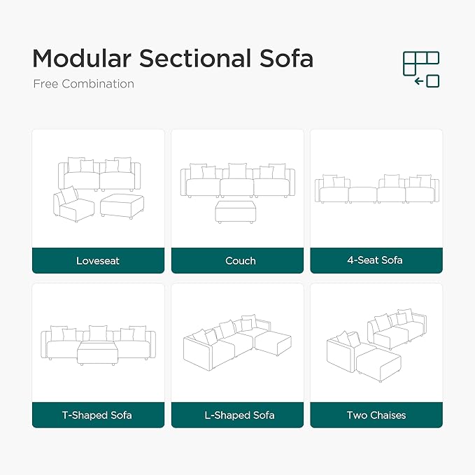 Acanva Luxury L-Shaped Upholstery Convertible Modular Sectional Sofa, Contemporary Reversible Couch with Chaise Lounge for Living Room, Apartment, 4 Piece Set, Suedette Dark Grey