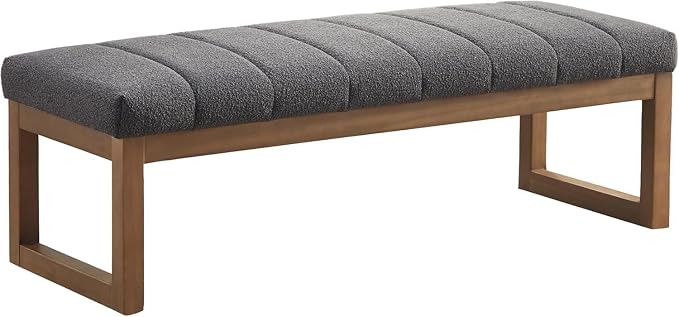 Zihanhome 52.7" Bedroom Bench for End of Bed, Modern Upholstered Teddy Fabric Entryway Bench & Dining Bench, Footrest Stool Bench with Solid Wood Frame for Bedroom, Living Room (Grey) - Image 6