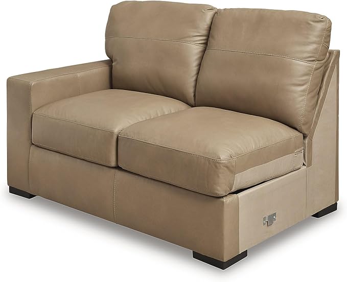 Signature Design by Ashley Bandon Modern Leather Match Right-Arm Facing 4-Piece Sectional with Removable Cushions and Armrest, Light Brown