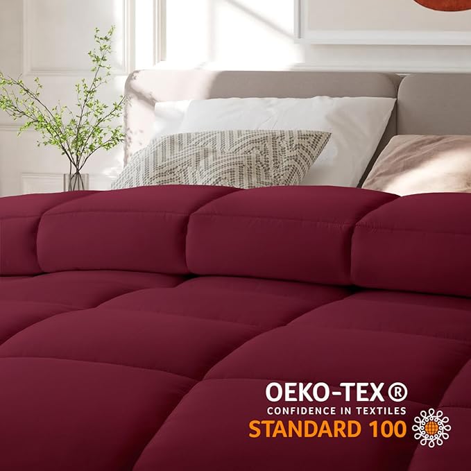 COHOME Premium Twin/Twin XL Size Comforter, All-Season Quilted Down Alternative Duvet Insert, Luxury Hotel GentleSoft Comforter with Anti-Clump Tech & 8 Tabs - Reversible - Burgundy 64x88 inches