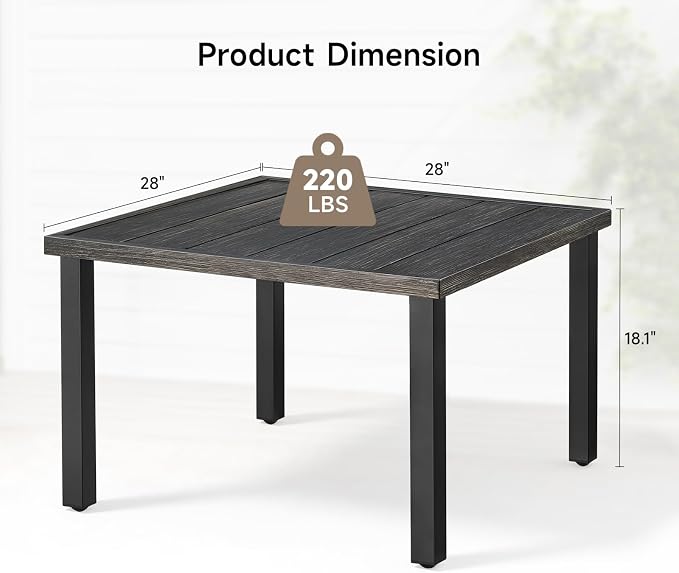 ONBRILL Outdoor Coffee Table, 28 Inch Square Patio Coffee Table, Metal Coffee Table for Porch, Backyard, Poolside, Balcony - Brown - Image 2
