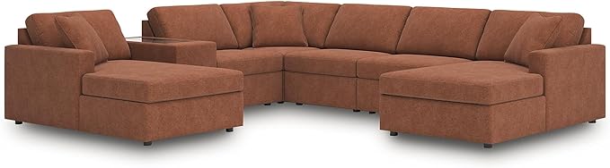 Signature Design by Ashley Casual Modmax Stain Resistant 7-Piece Sectional with Reversible Cushion and Storage Console, Orange