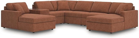 Signature Design by Ashley Casual Modmax Stain Resistant 7-Piece Sectional with Reversible Cushion and Storage Console, Orange