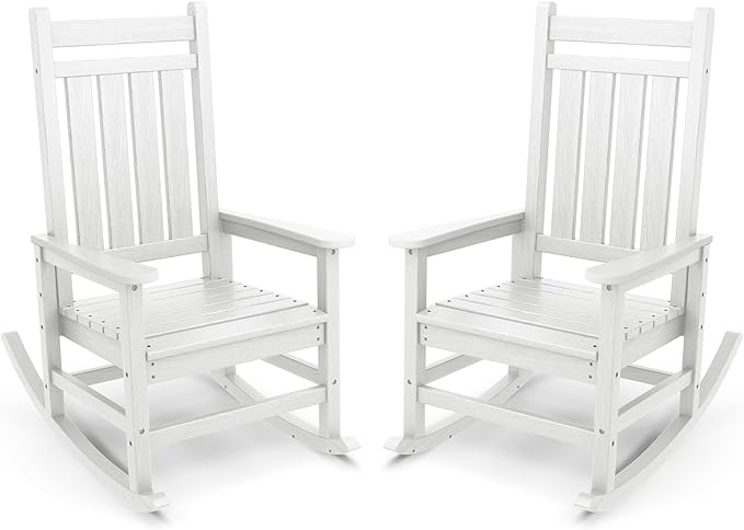 SERWALL Outdoor Rocking Chair, HDPE Rocking Chair for Adults, All Weather Porch Oversized Rockers for Lawn Garden, White by SERWALL