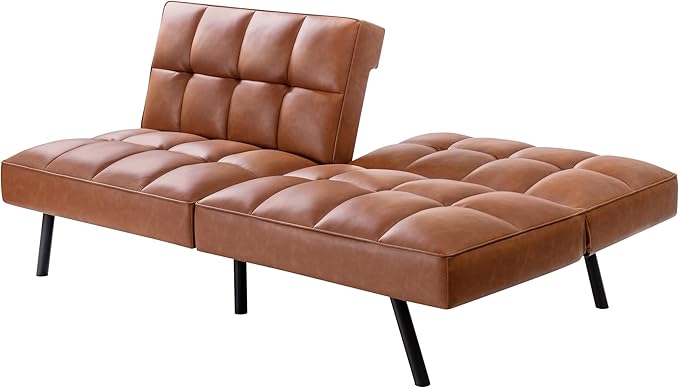 Futon Sofa Bed, Comfortable Futon Sofa Couch, Memory Foam Convertible Loveseat Sofa Bed, Split Back & Seat, Brown