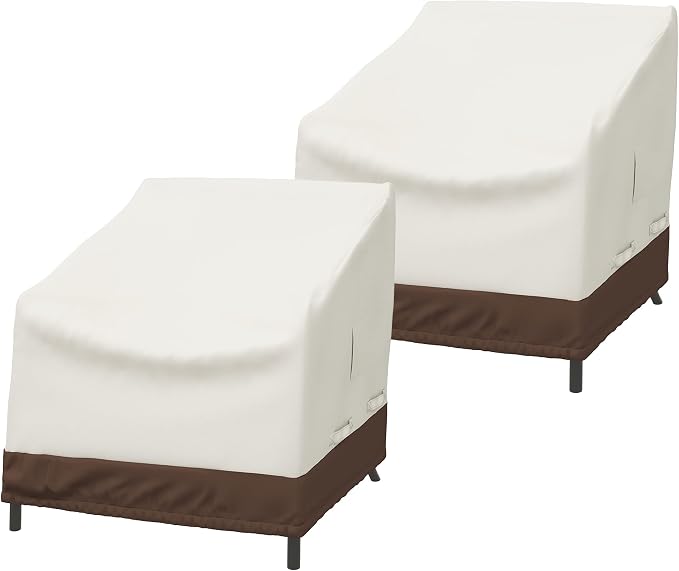 Amazon Basics Patio Chair Lounge Deep Seat Covers, Outdoor Furniture Protection with Straps, Heavy Duty Waterproof Fabric, UV Resistant, Set of 2, 31" x 38" x 29", Beige/Tan by AmazonBasics