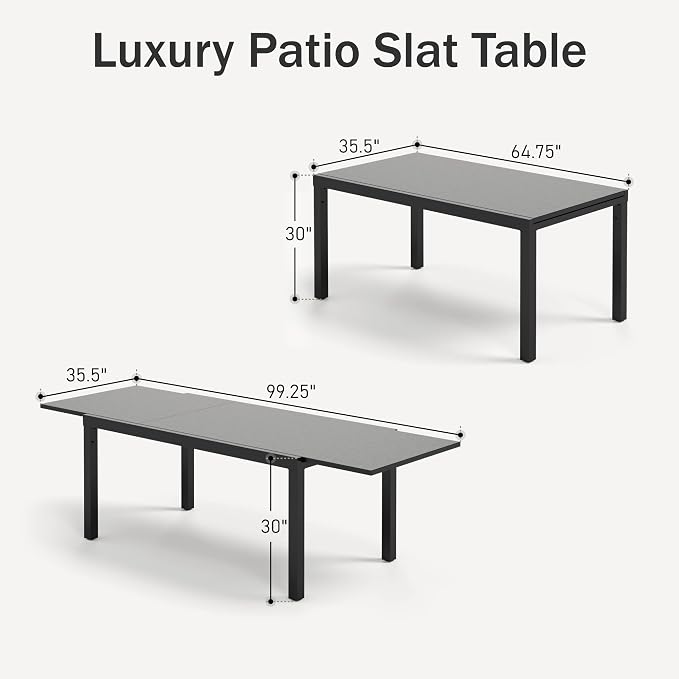 PHI VILLA Extra Large Expandable Patio Dining Table 99.2" × 35.5" Metal Outdoor Table for 6-10 Person, Metal Outdoor Dining Table with E-Coating for Garden Deck Yard- (Black) - Image 3