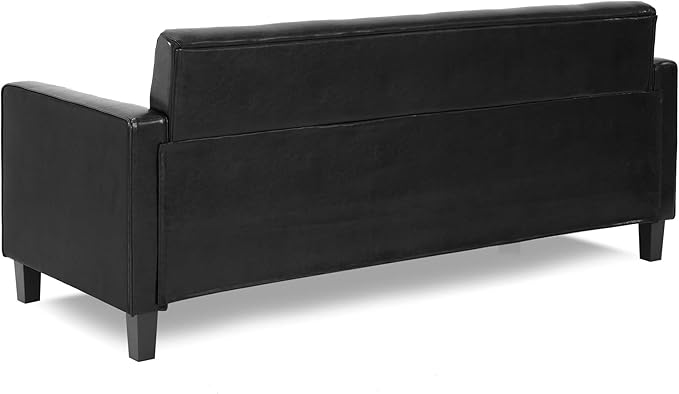 Furinno BRIVE Loveseat Sofa, Tufted Leather Upholstered 3-Seater 75" Wide Couch, Wood Frame, Easy Assembly, for Living Room, Bedroom, Plain Black Leather