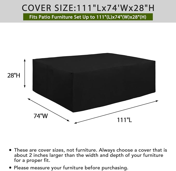 Easy-Going 600D Heavy Duty Patio Furniture Cover, Outdoor Rectangular Table and Chair Set Cover, Waterproof Outdoor Sectional Set Cover (111"L x 74"W x 28"H, Black) - Image 2