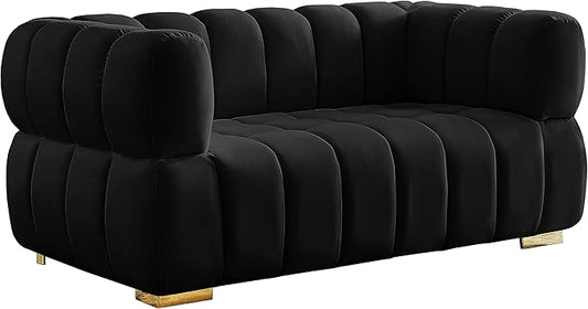Meridian Furniture 670Black-L Gwen Collection Modern | Contemporary Velvet Upholstered Loveseat with Deep Biscuit Tufting