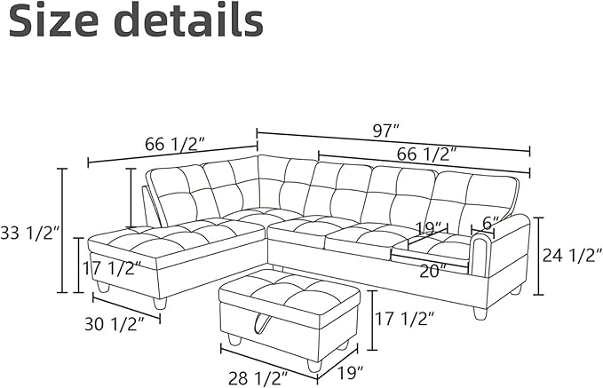 FONTOI L Shaped Sectional Couches for Living Room, Modern Modular Sectional Sofa with Ottoman Storage, Comfy L Shaped Couch with Chaise for Bedroom Apartment Furniture, Coffee
