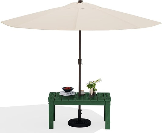 SERWALL Outdoor Coffee Table with 9FT Umbrella, HDPE Patio Coffee Table for Outside, Rectangle, Green(Not Include Umbrella Base) by SERWALL