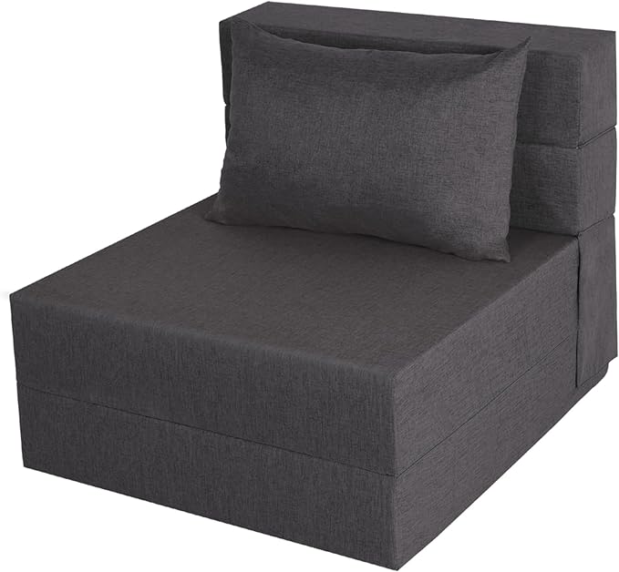 Folding Sofa Bed, Foldable Sleeper Chair with Washable Cover, Convertible Futon Sofa Bed with Pillow, Fold Out Couch for Living Room, Dorm, Guest Room, Single Size, Dark Grey