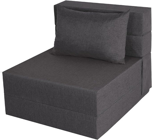 Folding Sofa Bed, Foldable Sleeper Chair with Washable Cover, Convertible Futon Sofa Bed with Pillow, Fold Out Couch for Living Room, Dorm, Guest Room, Single Size, Dark Grey