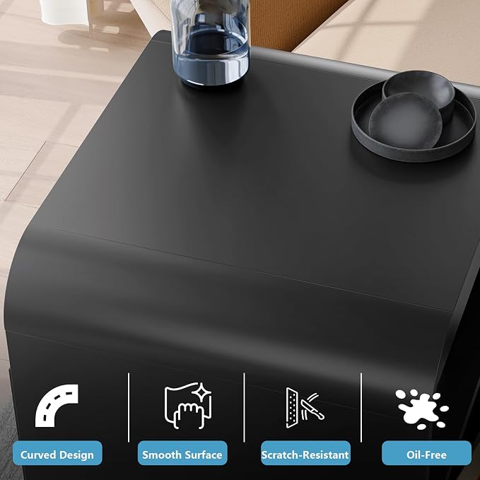 Night Stand [Curved Profile] Nightstand with 1 Drawer and 1 Storage Black Bed Side Table End Table Large Modern Wide Bedside Stand Tall Night Stands for Bedroom Living Room Sofa Couch Home Office - Image 5
