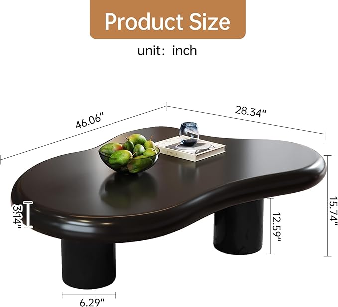 Guyii Cloud Coffee Table, Black Coffee Table for Living Room, Cartoon Irregular Indoor Tea Table, Modern End Table with 3 Legs (Black, 46.06 Inch)