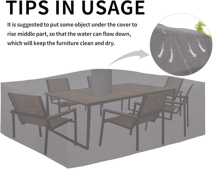 Easy-Going 600D Heavy Duty Patio Furniture Cover, Outdoor Rectangular Table and Chair Set, Waterproof Sectional Set (110"L x 84"W x 28"H, Grey) - Image 7