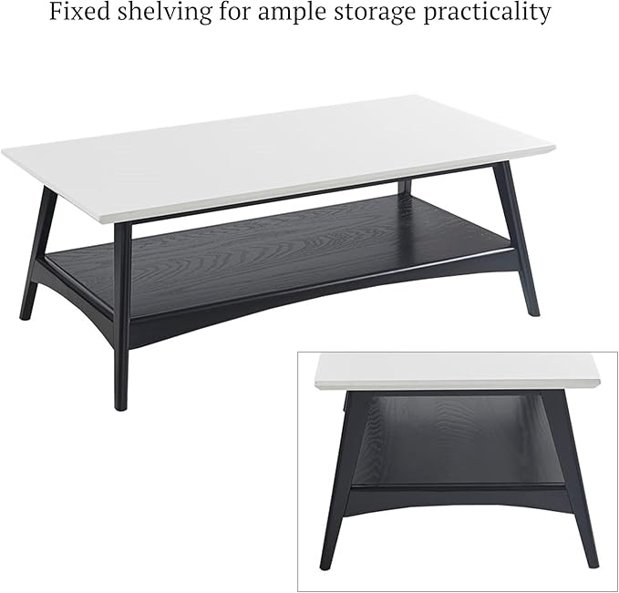 Madison Park Coffee Table with Storage Shelf, Rectangular Table for Living Room, Solid Wood Frame & Legs Accent Furniture for Living Room, Minimalist Décor - 48" W x 24" D x 17" H Off-White/Black
