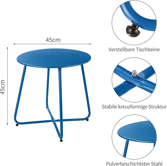 Meluvici Patio Outdoor Side Table Waterproof Round Metal Steel Small Side Table Weather Resistant Portable Outdoor and Indoor End Table for Garden Balcony Yard, Navy Blue - Image 3