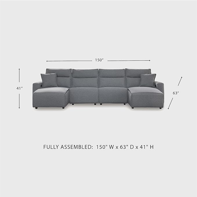 Signature Design by Ashley ModMax II Stain Resistant Modern Modular 4-Piece Power Reclining Sectional with Chaise, Adjustable Headrest, USB Ports and 2 Accent Pillows, Gray