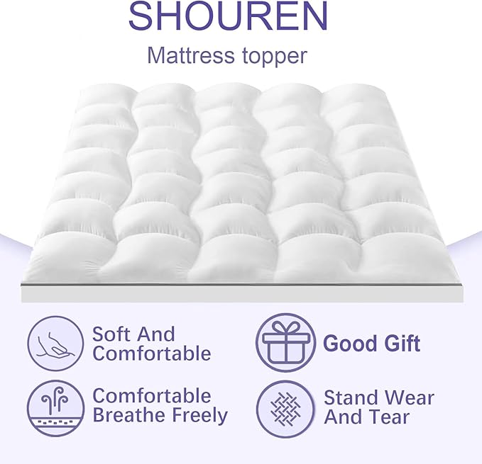 SHOUREN Memory Foam Mattress Topper King for Back Pain Relief, 2~3In Thick Plush Gel Foam Bed Topper 1700 GSM, Smooth & Supportive Pressure Relief, 80" x 78"