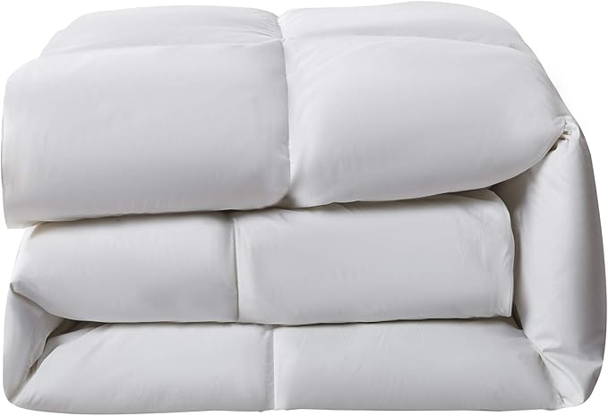 Serta Down Fiber Comforter King Size-Lightweight Duvet Insert, Luxury Fluffy Bed Comforter 100% Cotton 300 Thread Count Shell, Down Feather Fiber 500 Fill Power with Corner Taps, White 106x90inch
