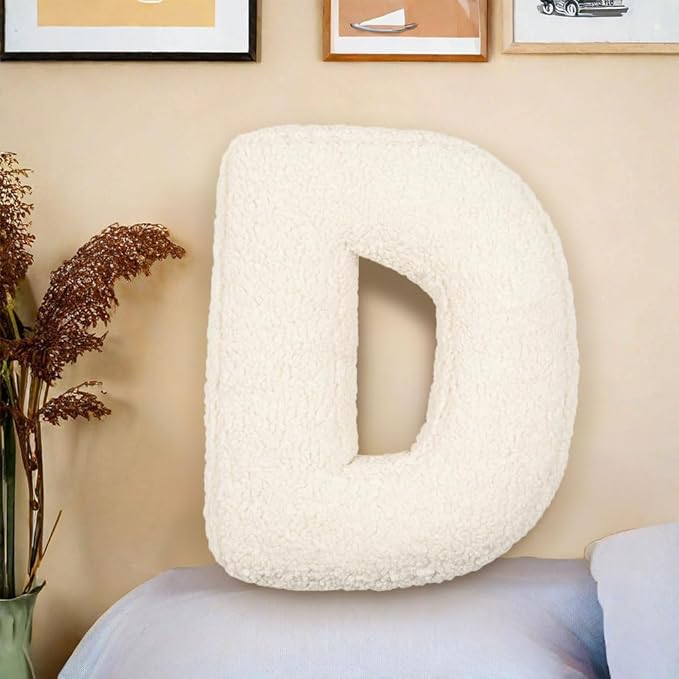 Decorative Initial Letter Shaped Throw Pillows for Bed Couch, English Alphabet A to Z for Sofa Bedroom Living Room Decor (D)
