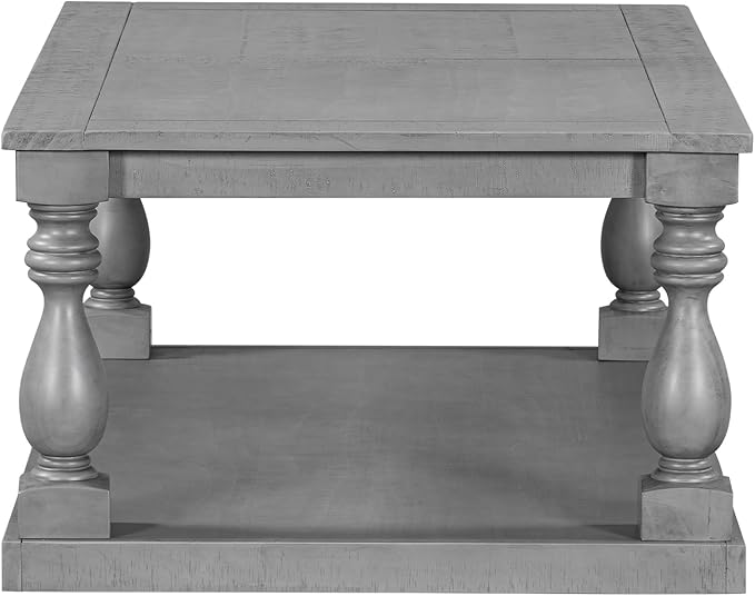 P PURLOVE Solid Wood Coffee Table,Modern Farmhouse Coffee Table/Center Table with Storage Rectangle for Living Room,Gray