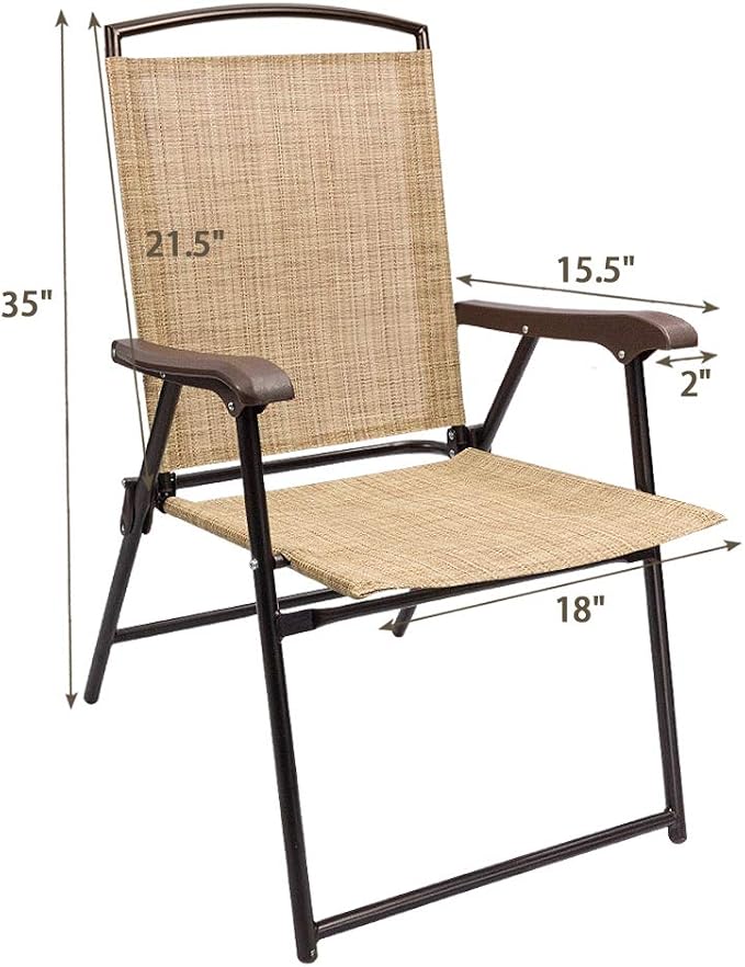 Devoko Patio Folding Chair Deck Sling Chair Camping Garden Pool Beach Using Chairs Space Saving Set of 2 (Beige) - Image 3