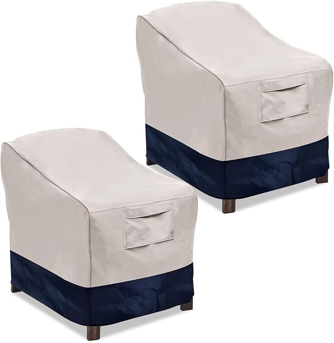 Vailge Patio Chair Covers, Lounge Deep Seat Cover, Heavy Duty and Waterproof Outdoor Lawn Patio Furniture Covers (Beige&Blue, 2 Pack-Large) by VAILGE