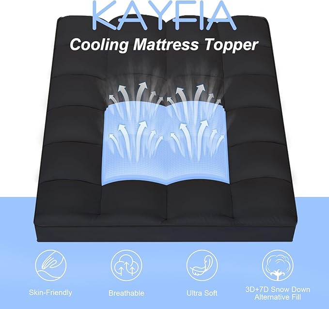 KAYFIA Twin Mattress Topper,Extra Thick Mattress Pad Cover for Deep Sleep,3D+7D Snow Down Alternative Fill Overfilled Plush Pillow Top with 8-23 Inch Deep Pocket-Black