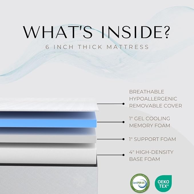L’Baiet 6 Inch Gel Memory Foam Mattress, King Size - Bed in a Box - Medium Firm - Breathable Cooling-Gel Comfort Technology - Pressure Relief Comfy Support Soft Fabric Cover - CertiPUR-US Certified