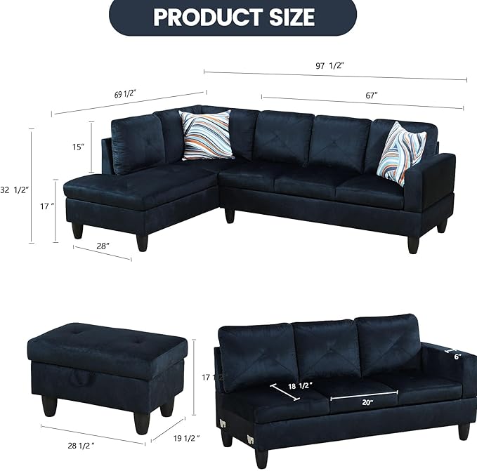 FONTOI L Shaped Sectional Couch with Otttoman, 97" Sectional Sofa for Living Room Modular Couches for Bedroom, Apartments