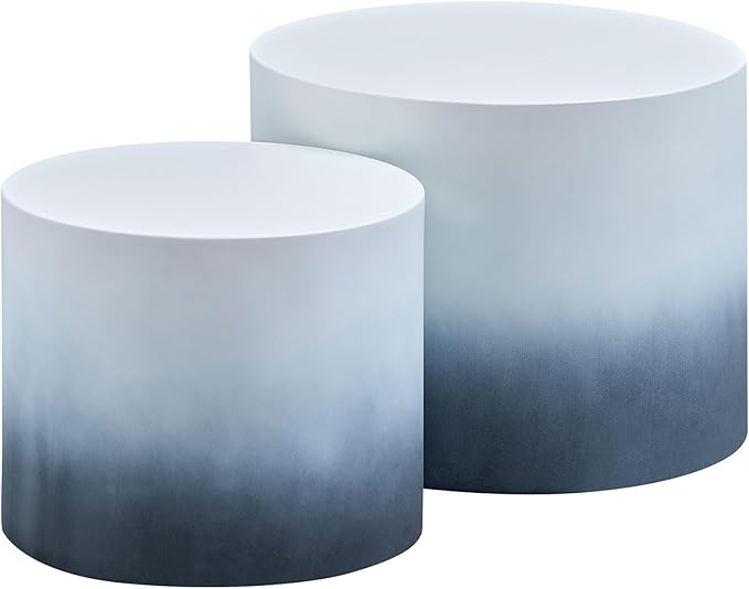 Small Round Coffee Table Nesting End Table Set of 2, MDF Side Circle Accent Tables for Small Spaces Living Room Bedroom Balcony Office,White & Black