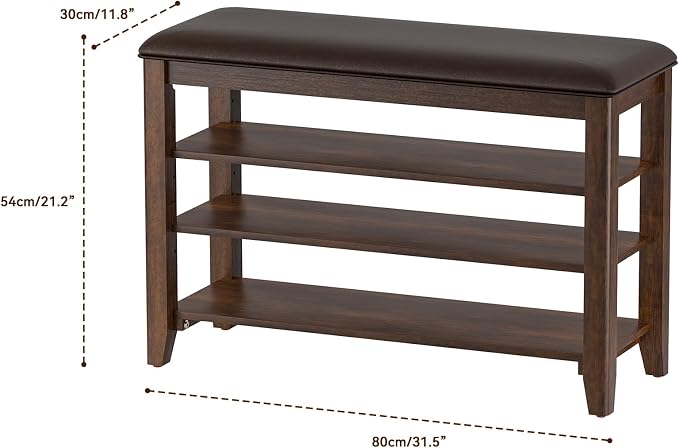 Entryway Shoe Storage Bench with Leather Cushion, Shoe Organizer Bench for Entryway, Ideal for Hallways Front Doors Entrances Mudrooms Featuring Rubberwood And 3 Height-Adjustable and Removable Shelve - Image 2