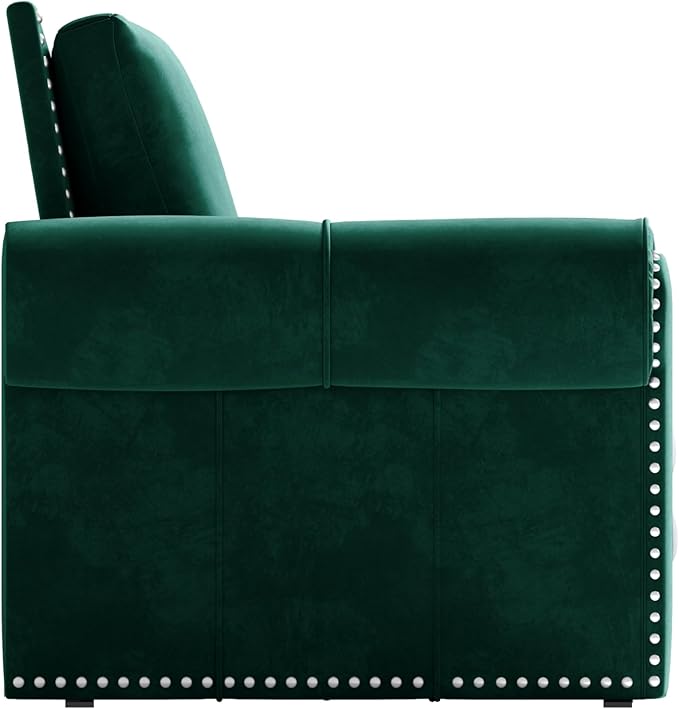 Ball & Cast 3-in-1 Convertible Sofa Bed,93.7" Velvet Pull Out Couch Bed King Size, Loveseat Sleeper Sofa with Nailhead Trim & Rolled Arm,Multi-Functional Sofa Couches for Living Room,Green