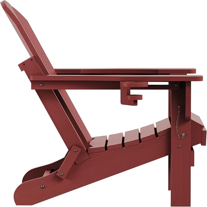 SERWALL Folding Adirondack Chair Set of 6 Weather Resistant Lawn Chairs with Cup Holder for Patio - Red - Image 11