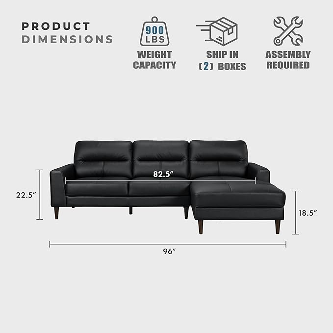 Lexicon Leather Match Sectional Couches for Living Room, L Shape Couch, Leather Sectional Couch, Modern Sofa Living Room Sofa with Right Chaise for Living Room, Bedroom, Office, Apartment, Black