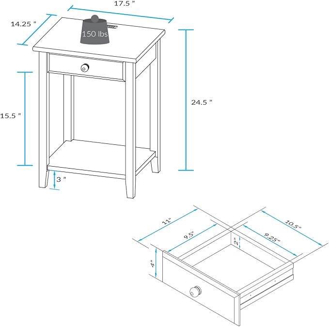 Casual Home Owl Night Stand with USB Port Charging Station and Drawer, 17.5" W x 14.25" D x 24.5" H, Natural Gray - Image 3